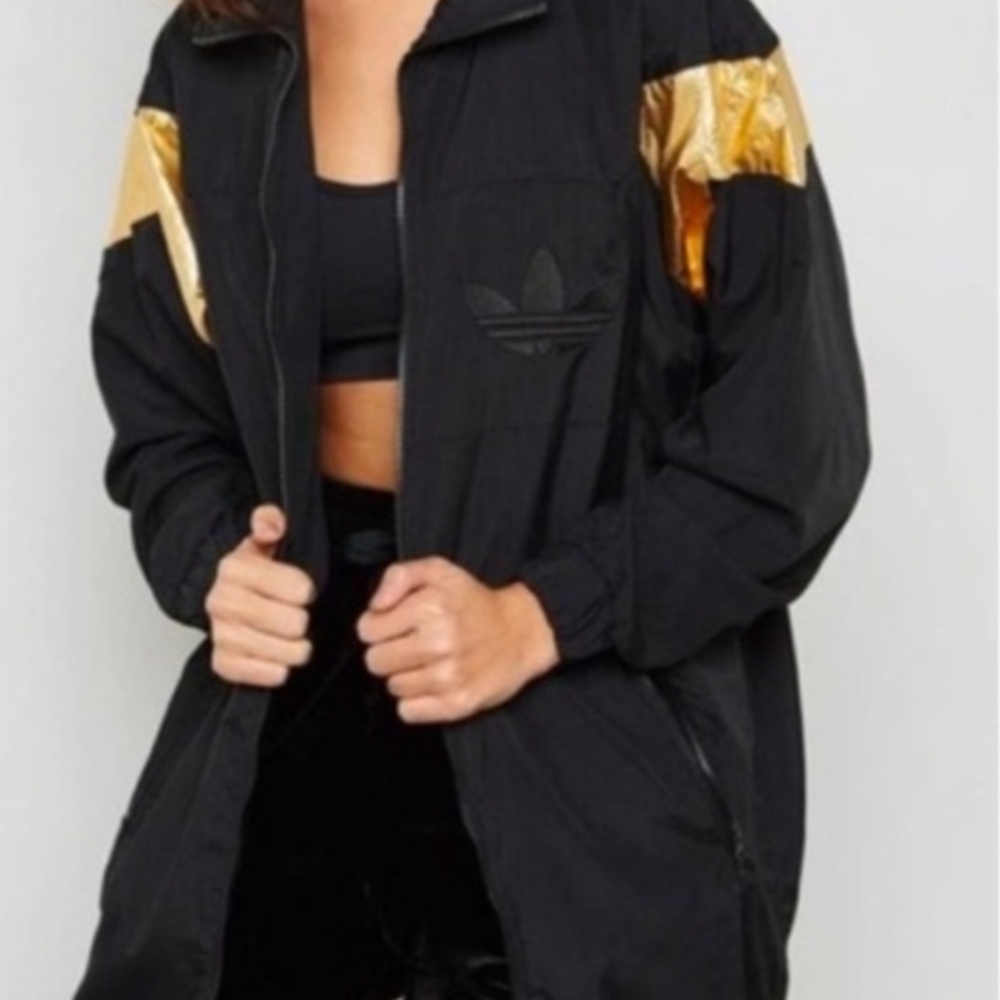 Adidas Women's Black Bomber Jacket with Gold Accents